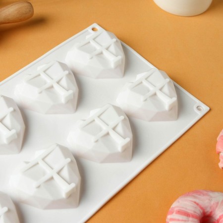 Form for mousse desserts and baking konfinetta "heart", silicone, 29 × 17 × 2 cm, 8 cells, white color-2