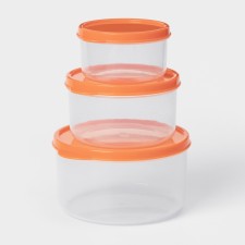 A set of food containers of round shares, 3 pcs: 150 ml, 300 ml, 500 ml, color orange color