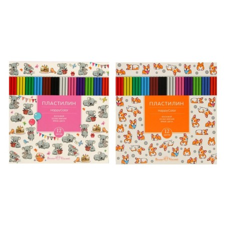 Plasticine soft (wax) 12 colors 250 g, Happycolor, 4 types of mix