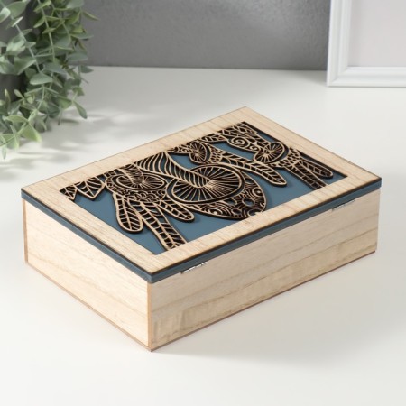 Casket wood 6 divisions "Mushrooms" beige-blue 17x24x7 cm-4