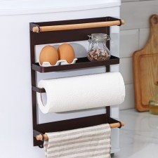Holder for kitchen accessories on the magnet of the share, 6 hooks, 4 guides, 34 × 24.5 × 34 cm, brown color