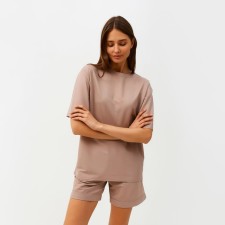 Women's costume (T -shirt, shorts) minku: casual collection is beige color, size 50