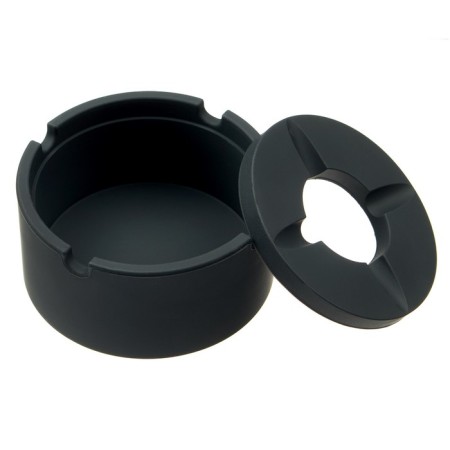 Silicone ashtray, with a lid, round, 8.3 x 4 cm, black-2