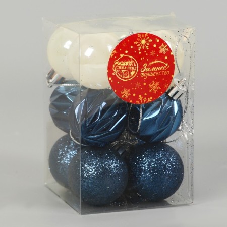 Set of balls plastic D-4 cm, 12 pcs "Melody" Front shine, white blue-1