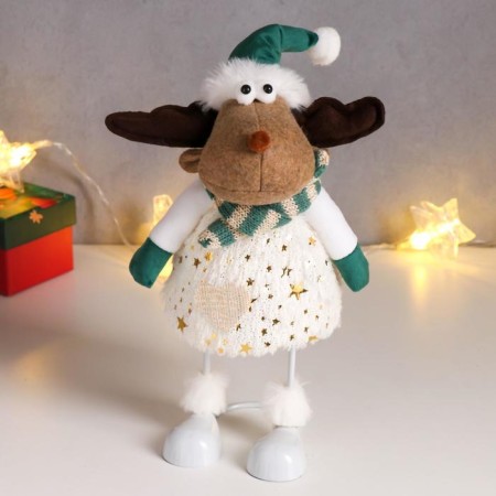 Interior doll "Losik in a green cap, and a white outfit with golden patterns" 30x10x14 cm