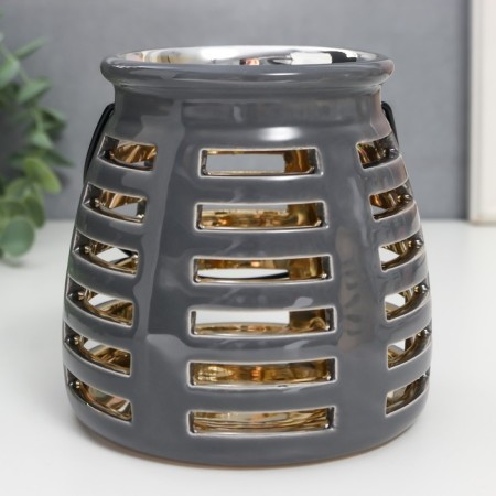 Ceramics candlestick for 1 candle "Lantern. Strips" inside gold Mix 11.5x11.5x11 cm-2