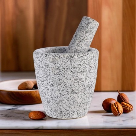 A mortar with a pestle made of stone is large, 400 ml, gray, in the box-4