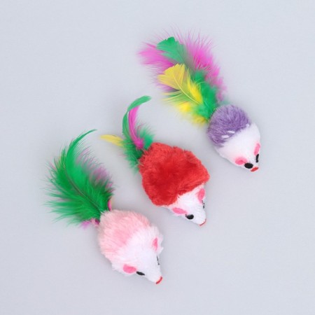 A toy for cats "Small Mouse" with feathers, 5 cm, packing 50 pcs-5
