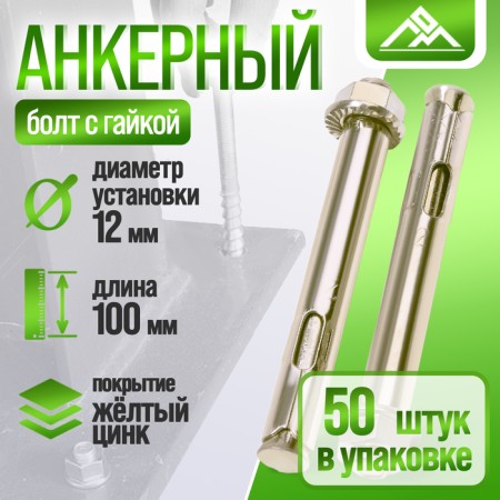 Anchor bolt scrap, with a nut, galvanized, 12x100 mm, 50 pcs