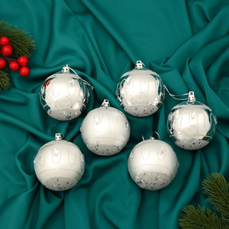 Set of balls plastic D-7 cm, 6 pcs "carnival night" silver