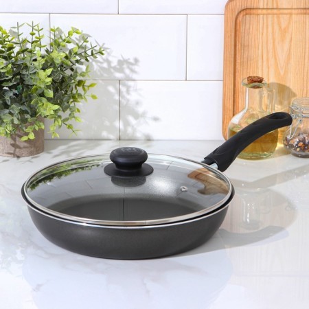 Pan “Classic Atlas”, D = 26 cm, plastic handle, glass cover, anti -stick coating, black color-9