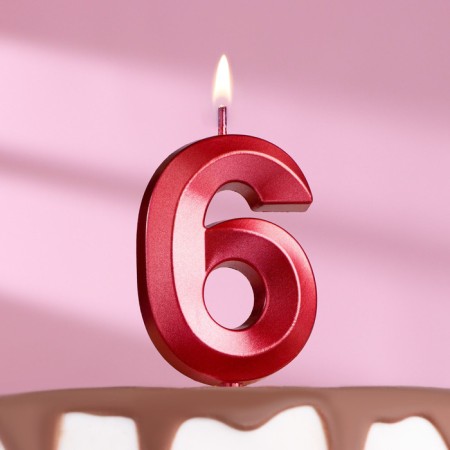Candle in the cake on the ships "Fine", the number "6", 5 cm, red