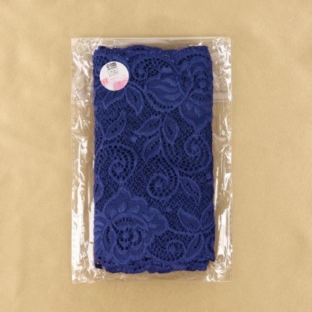 Lace elastic fabric "roses", 180 mm × 2.7 ± 0.5 m, dark blue color-3