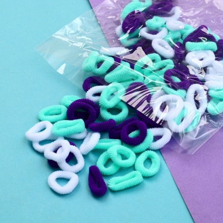 Hair elastic band "Mahrushka Sport" (set 50 pcs) 2 cm, white green purple