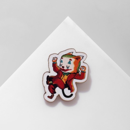 Wooden brooch "Cat" Joker, color