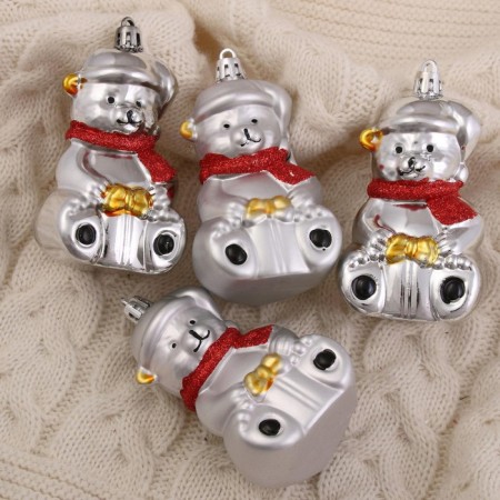 Christmas tree decoration "Bear in a scarf" (set 4 pcs) 5.5x8 cm, silver-2
