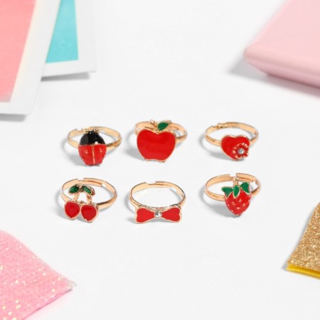 Children's Ring "Assorted" in the heart, shape of mix, red color in gold, dimensionless
