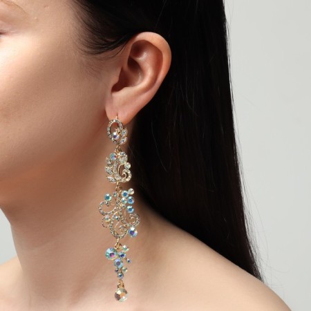 Hanging earrings with rhinestones "evening" magic, rainbow color in gold, 10.5 cm-3