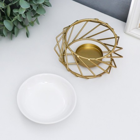 Aroma lamp metal, ceramics "Geometry Weaving" gold 7.5x13x13 cm-2