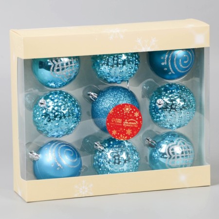 Set of balls plastic D-6 cm, 9 pcs "Adele" curls, blue-1