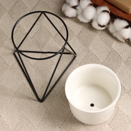 Pot on the stand "Glass" white with black, 14x11x15cm-2