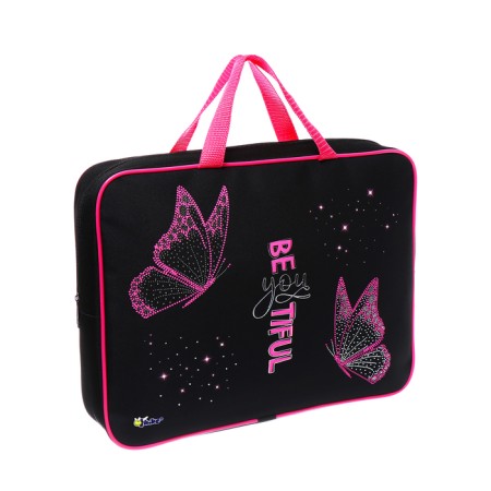 Folder with handles A4 textiles, 350 x 265 x 80 mm, PMD 4-22 "Butterflies" (volumetric 3D risun with a metallic effect)-2