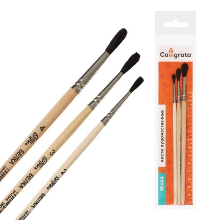 Set of protein brushes 3 pieces, calligrata No. 2 (round No. 2, 3, 4), wooden handle-2