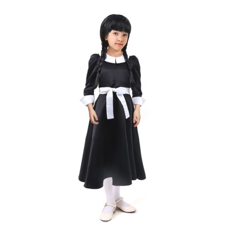 Carnival black dress with a white collar, satin, p/e, rr34, p134-1