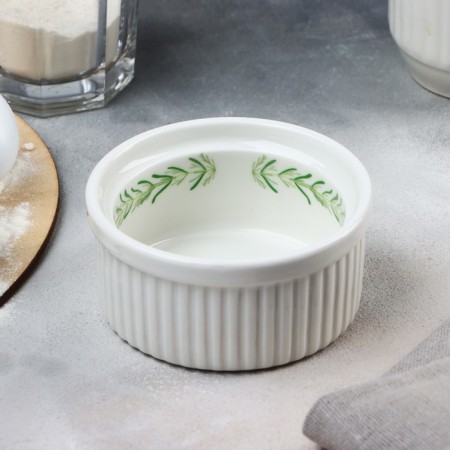 Ramekin ceramic "leaves", 9.5 x 4.5 cm, 200 ml, white color-1