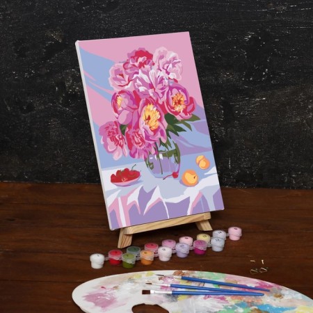 Picture on numbers on a canvas with a subframe "Bouquet of peonies", 30x20 cm-2
