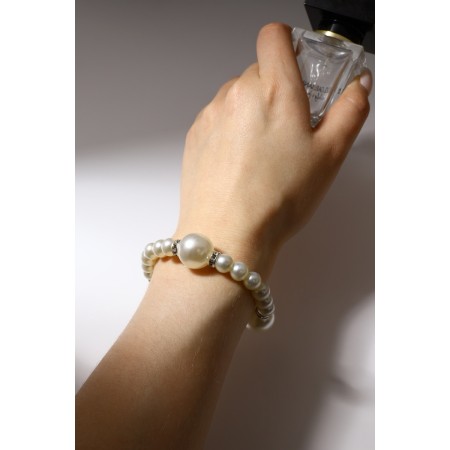 Bracelet Pearl "Bride" with rhinestones, ball No. 8,16, milk color, d = 5.5 cm-2