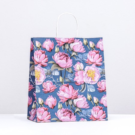Paper package, craft 100 g/m2 25 x 22 x 12 cm "peonies"