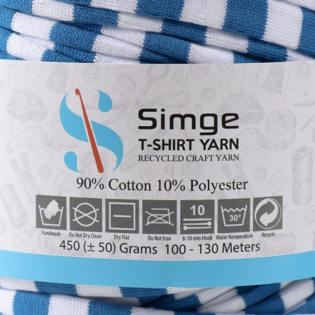 Knitted yarn secondary 90% cotton, 10% p/e, 100m/450 ± 50 g (white-blue strip)-3
