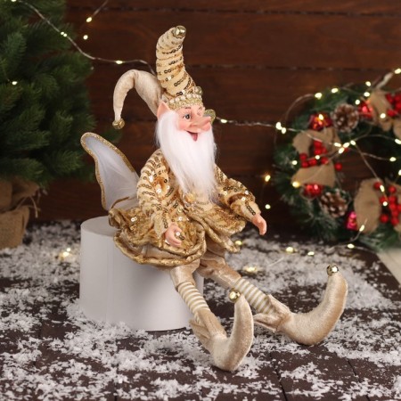 New Year's jester "with wings" sits, moves, 39x14 cm, gold-1