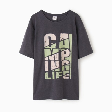 Male T-shirt "Camping Life", dark gray color, size 52