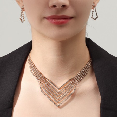 Set 2 objects: earrings, necklace "ice", 6 rows, white color in gold, 34 cm-2