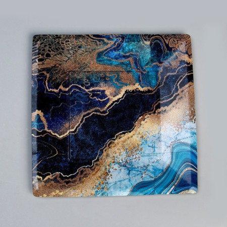 A plate disposable paper square "marble", blue, 21 cm-3