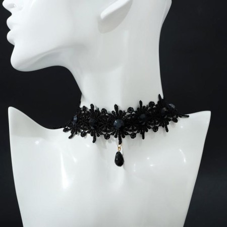 Choker "Alexandria" lace, drop, black color, length 30cm