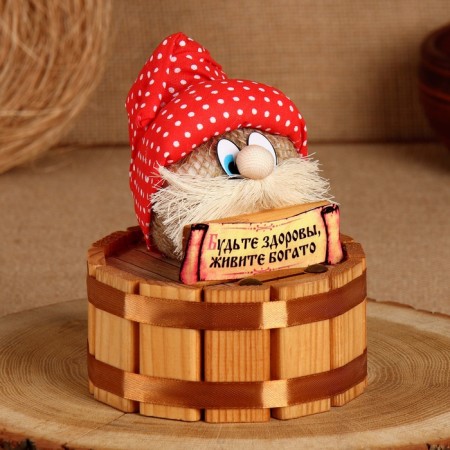 The charm-cap "Be healthy, live rich", on a barrel, 14 x 12 cm, mix-1