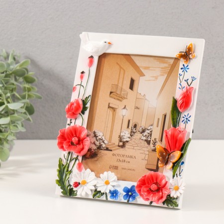 Photo frame Polystone 13x18 cm "Chamomile, tulips and poppies" Color 18x2x21.5 cm-1