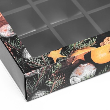 New Year. Box for 9 sweets "Mandarins", 13.7 x 13.7 x 3.5 cm, confectionery packaging-8