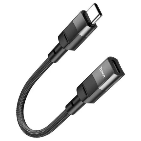 Hoco U107, Type -C (M) cable - Lightning (F), 2 A, 0.1 m, wicker wire, OTG function, black