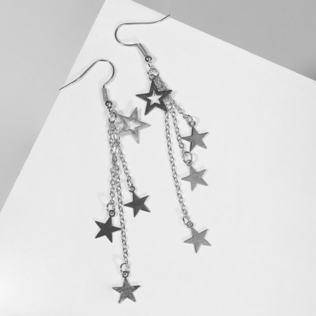 Hanging earrings "Star rain", color silver-1