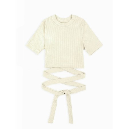 TOP for a girl with short sleeves on Generation ties, height 146 cm, milk color-5