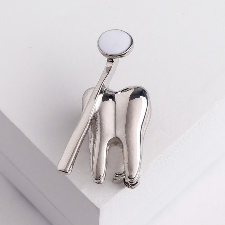 Brooch "Tooth with a mirror", white color in silver-1