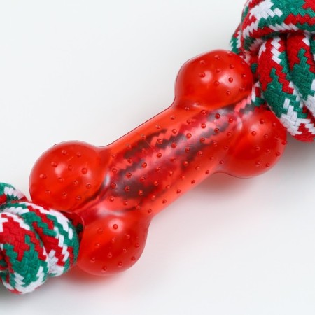 Cable toy with a bone, up to 150 g, up to 40 cm, red-white-green-3