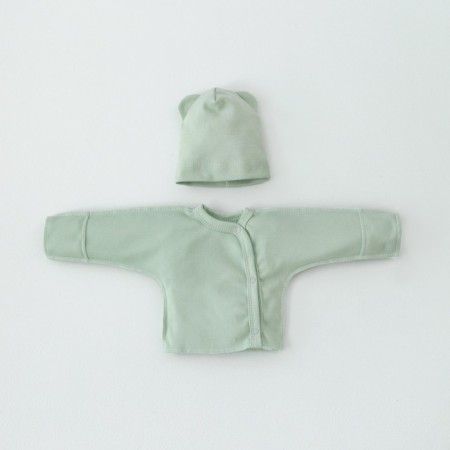 Kinderlitto Children's Kinderlitto kit, 3 objects: hat, sliders, vest, height 50-56 cm, wormwood color-1