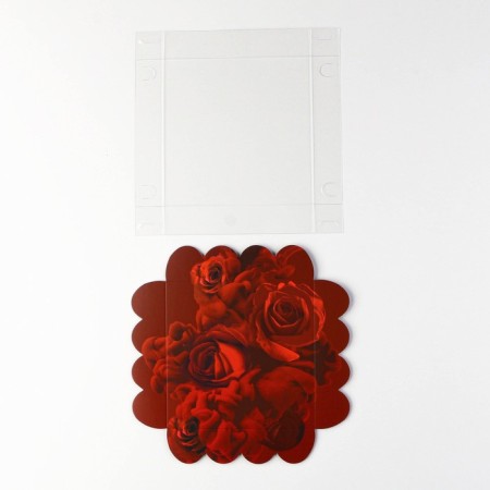 Cookie box, confectionery packaging with PVC lid, "roses", 13 x 13 x 3 cm-4