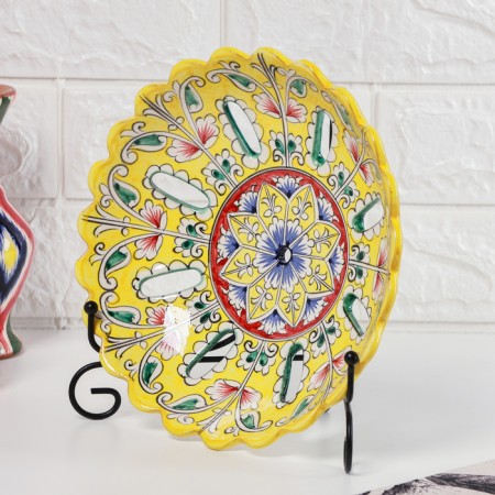 Rishtan ceramics "Flowers", 23 cm, yellow fruit-1