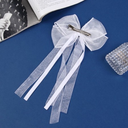 Hair clip "Schoolgirl" Bow 15x25 cm, white Strazik-2